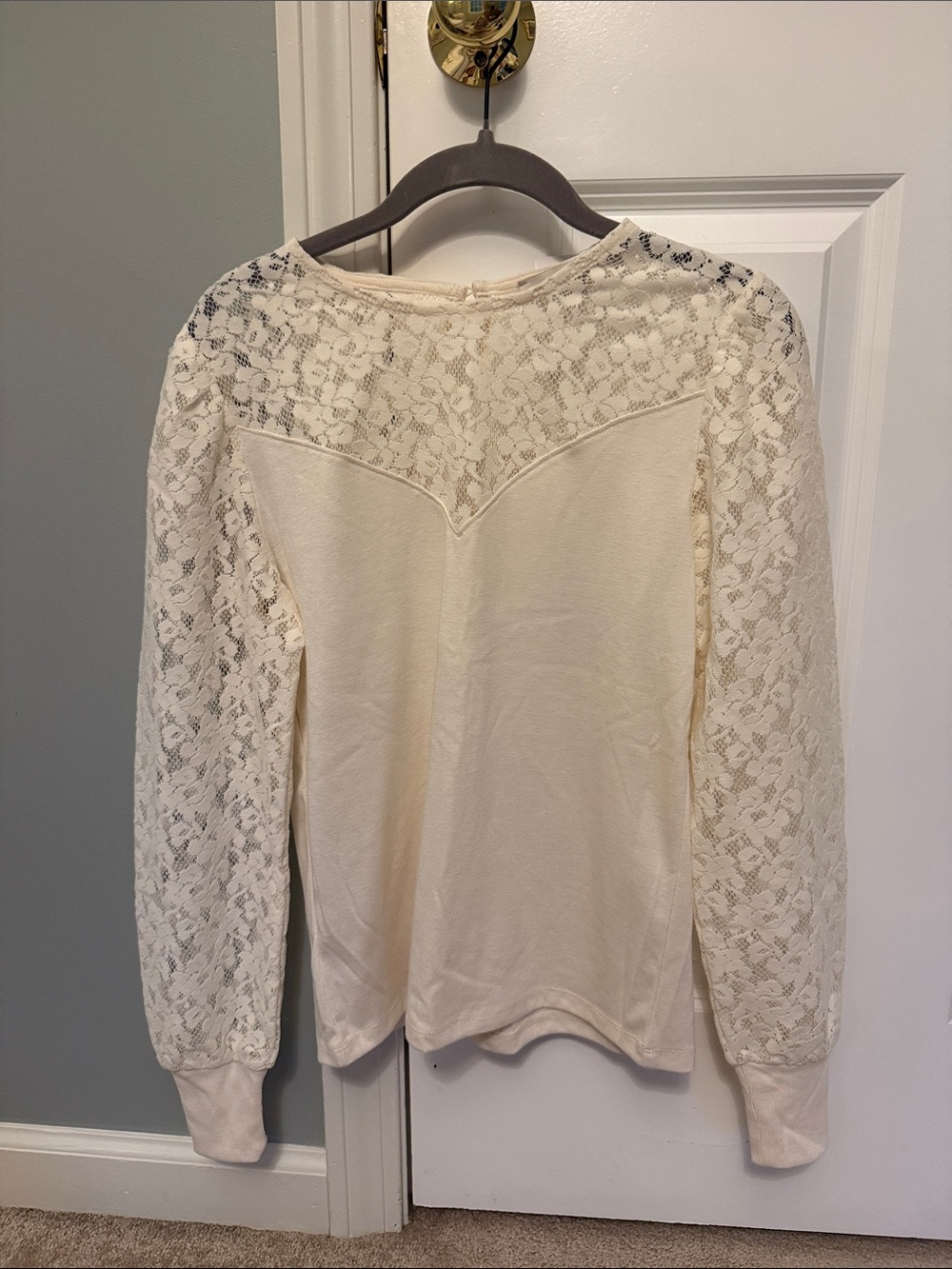 LOFT Cream Lace Yoke Long Sleeve Tee NWT